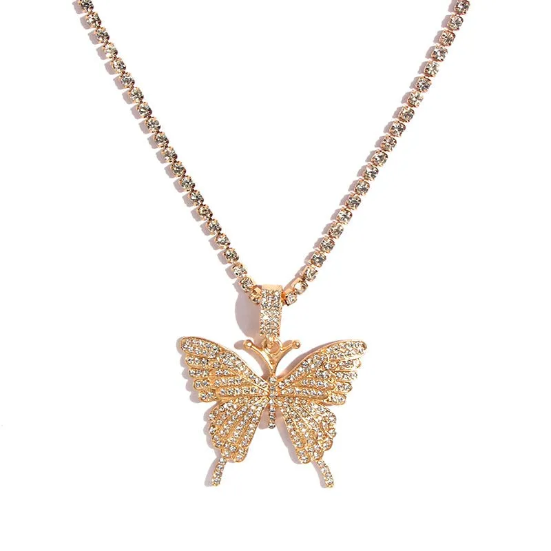 Butterfly Pendant Necklace Female Shiny Crystal Clavicle Chain Fashion New Design Jewelry