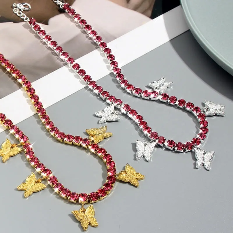 Butterfly Pendant Necklace Female Shiny Crystal Clavicle Chain Fashion New Design Jewelry