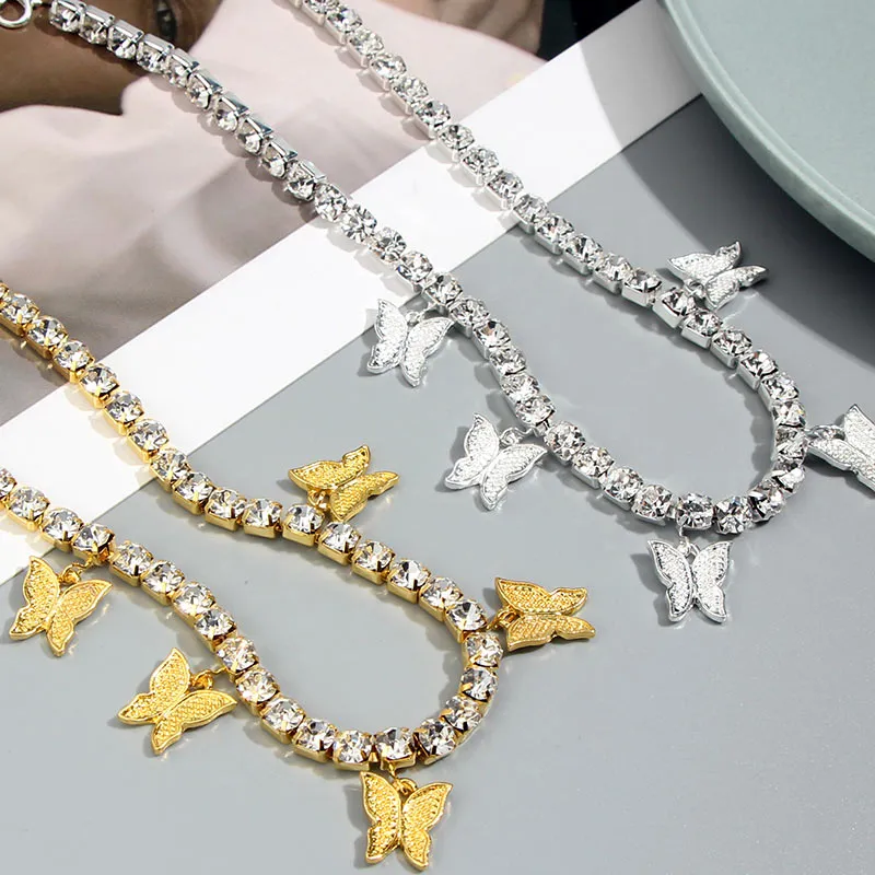 Butterfly Pendant Necklace Female Shiny Crystal Clavicle Chain Fashion New Design Jewelry