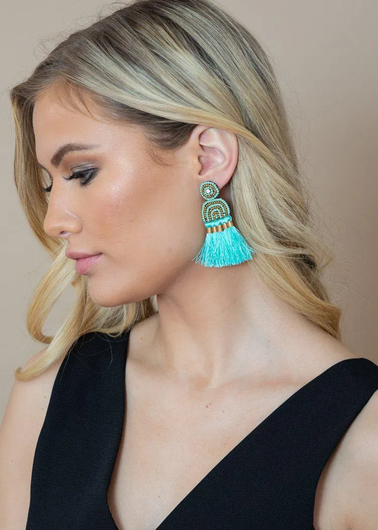 Cabarete Beaded Turquoise Fringed Drops-***FINAL SALE***