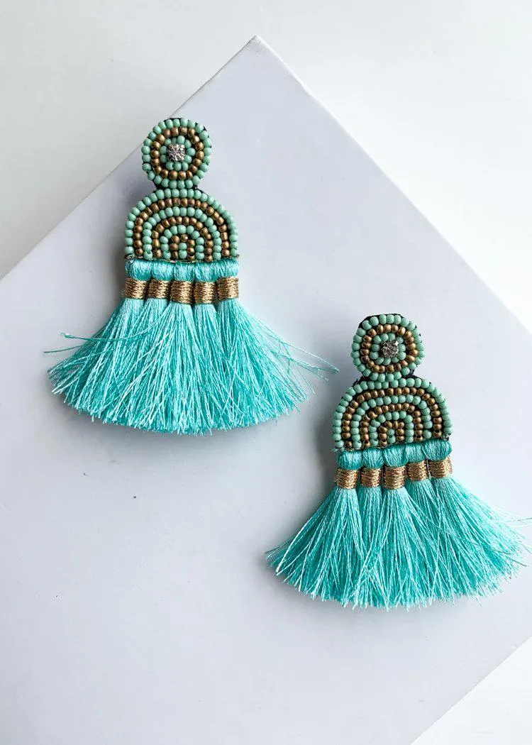 Cabarete Beaded Turquoise Fringed Drops-***FINAL SALE***