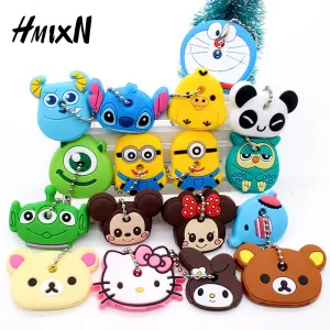 Cartoon Anime Minion Cute Owl Key Cover mickey stitch Bear Keychain Silicone Hello Kitty porte clef cat cap minne key protection