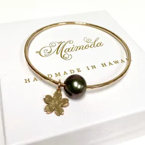 Cherry blossom bangle - Tahitian pearl (B381)