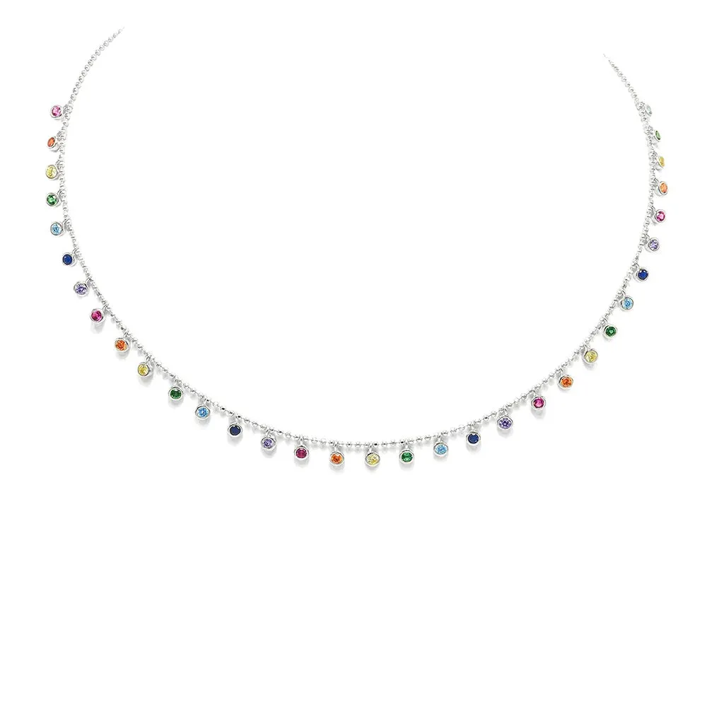 Colorful Charm Necklace 925 Sterling Silver Diamond CZ Sparkle Pull Adjustable Rainbow jewelry