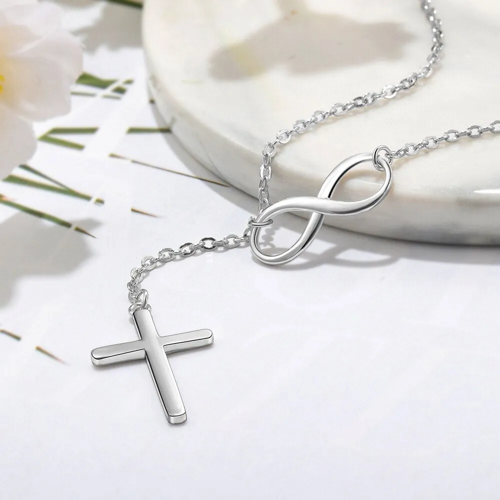 Cross & Infinity Solid 925 Sterling Silver Pendant Necklace Women Fine Jewelry Best Christmas Gift for Ladies (Lam Hub Fong)