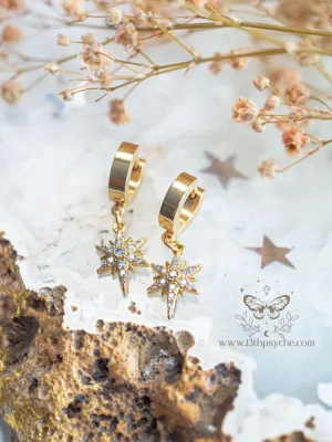 Cubic Zirconia big pointed star gold huggie hoop earrings