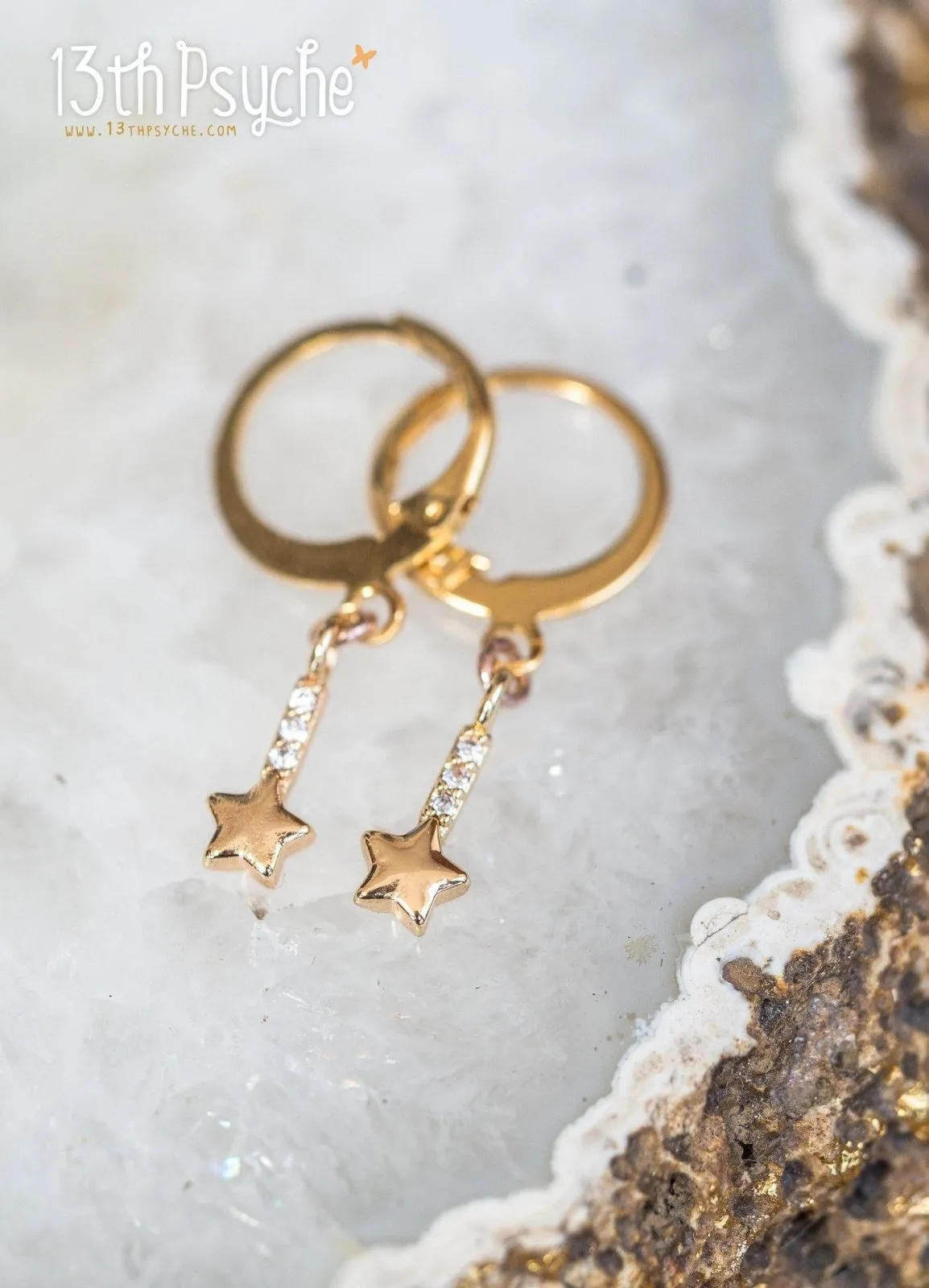 Cubic Zirconia shooting stars gold huggie hoop earrings