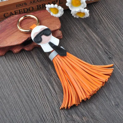 Cute Big Brand Karl Genuine Tassels Monster Bag Bugs Car Ornaments Leather Tassels Bag Charm Key Chain K008-black