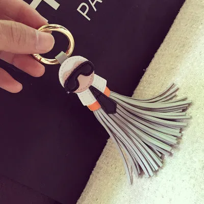 Cute Big Brand Karl Genuine Tassels Monster Bag Bugs Car Ornaments Leather Tassels Bag Charm Key Chain K008-black