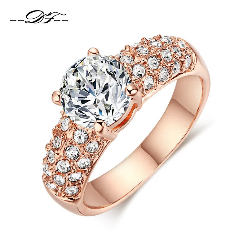 CZ Diamond 18K Rose Gold Plated Rhinestone Engagement  and Wedding Ring For Women