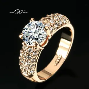 CZ Diamond 18K Rose Gold Plated Rhinestone Engagement  and Wedding Ring For Women