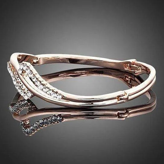 CZ Swirled Rose Gold Cup Bangle Bracelet