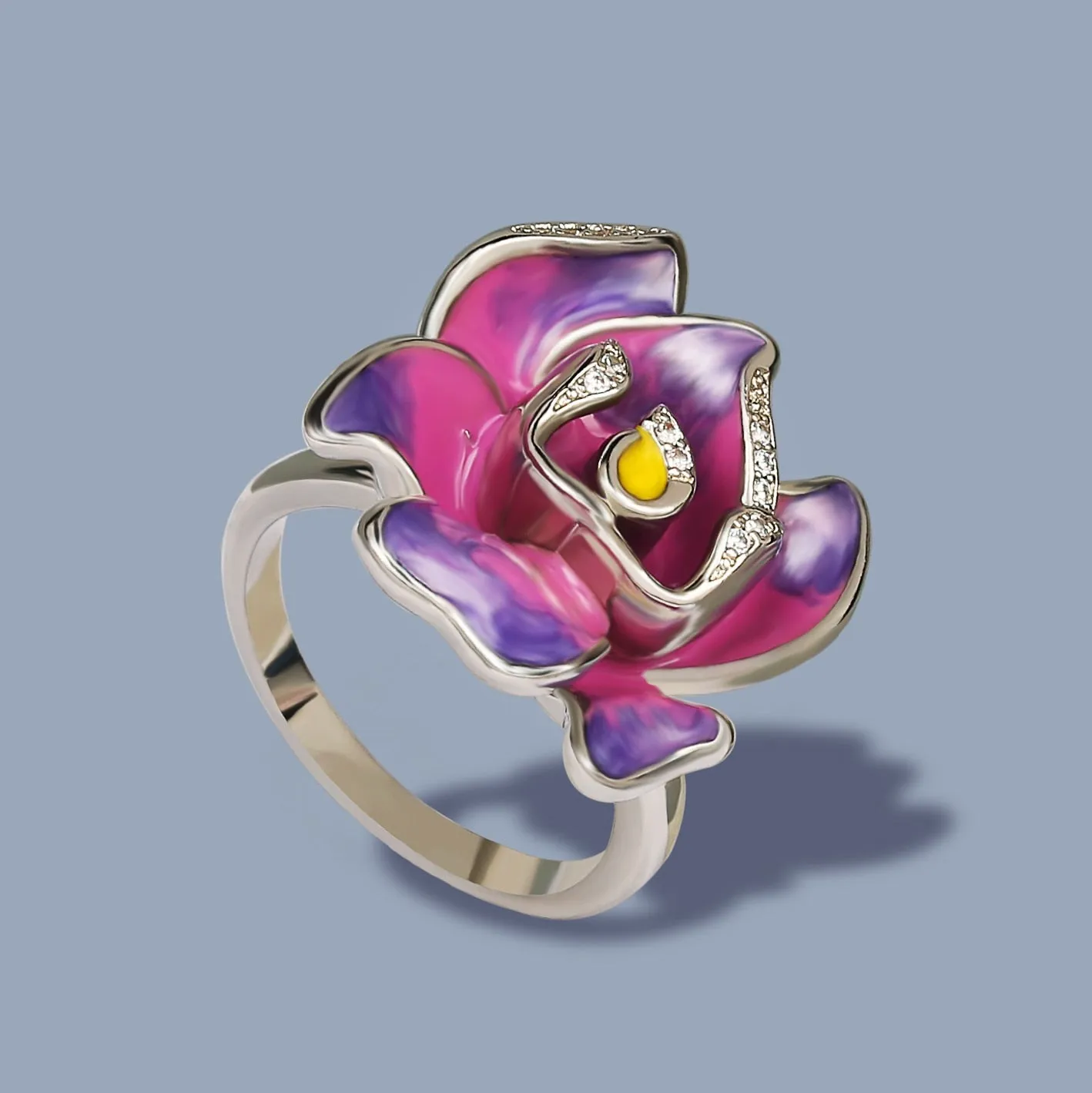 Delicate Purple Blooming Flower Rings for Women in 925 Sterling Silver