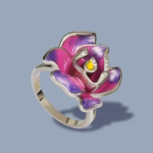 Delicate Purple Blooming Flower Rings for Women in 925 Sterling Silver