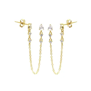 Diamond Chain Stud Duo Earrings