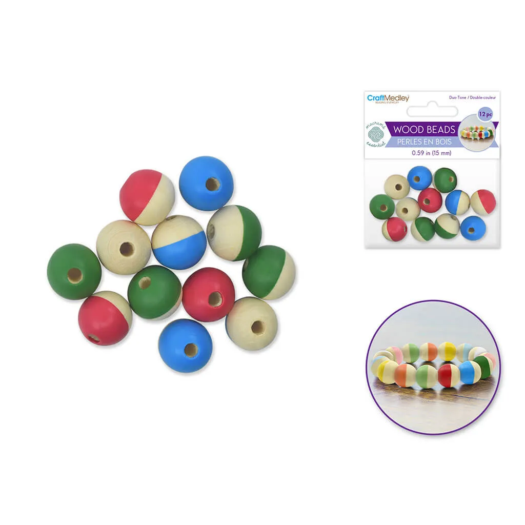 Duo-Tone Wood Beads 15mm 12pk 3 Colors