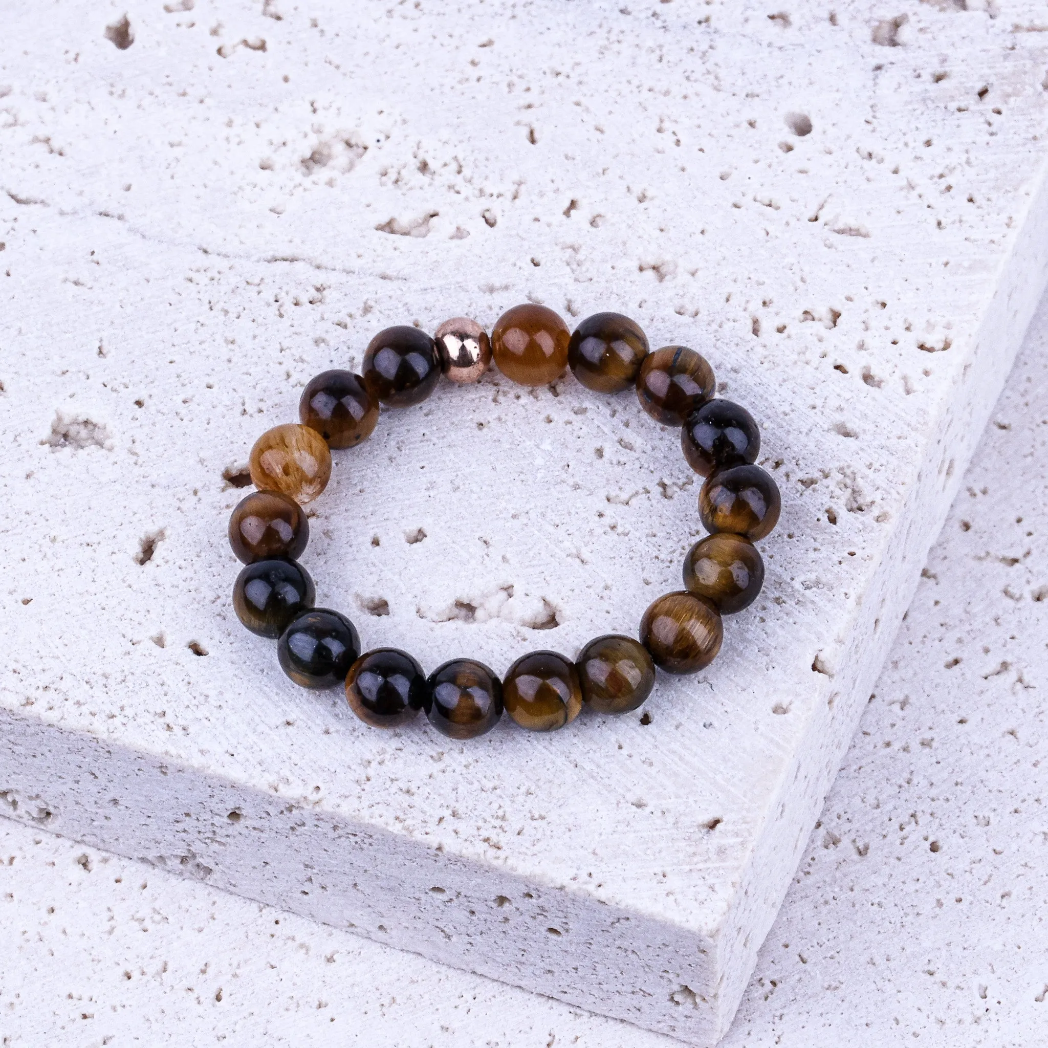 EARTHSTONE STRETCH RING - TIGERS EYE