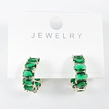 Elegant Green Emerald CZ Hoop Brass Earrings