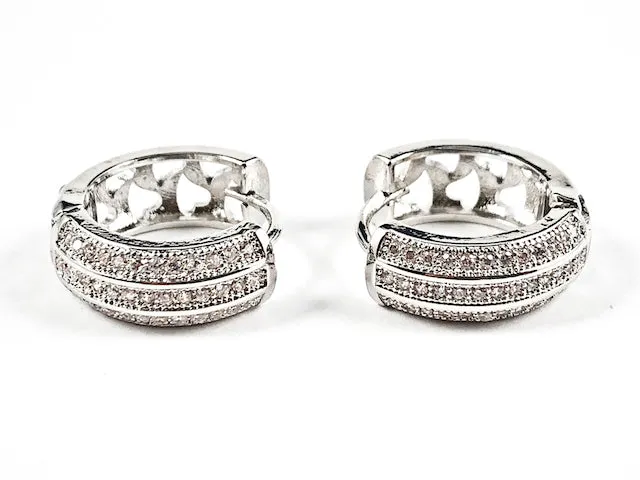 Elegant Multi Row Micro CZ Thick Huggie Brass Earrings