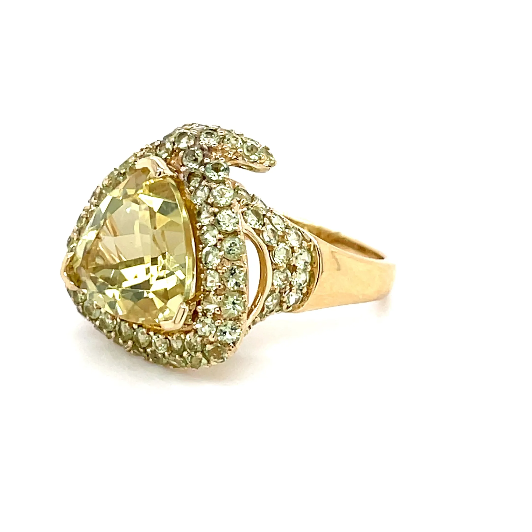 ESTATE 10KY Gold Trillion Lemony-Green Quartz Ring