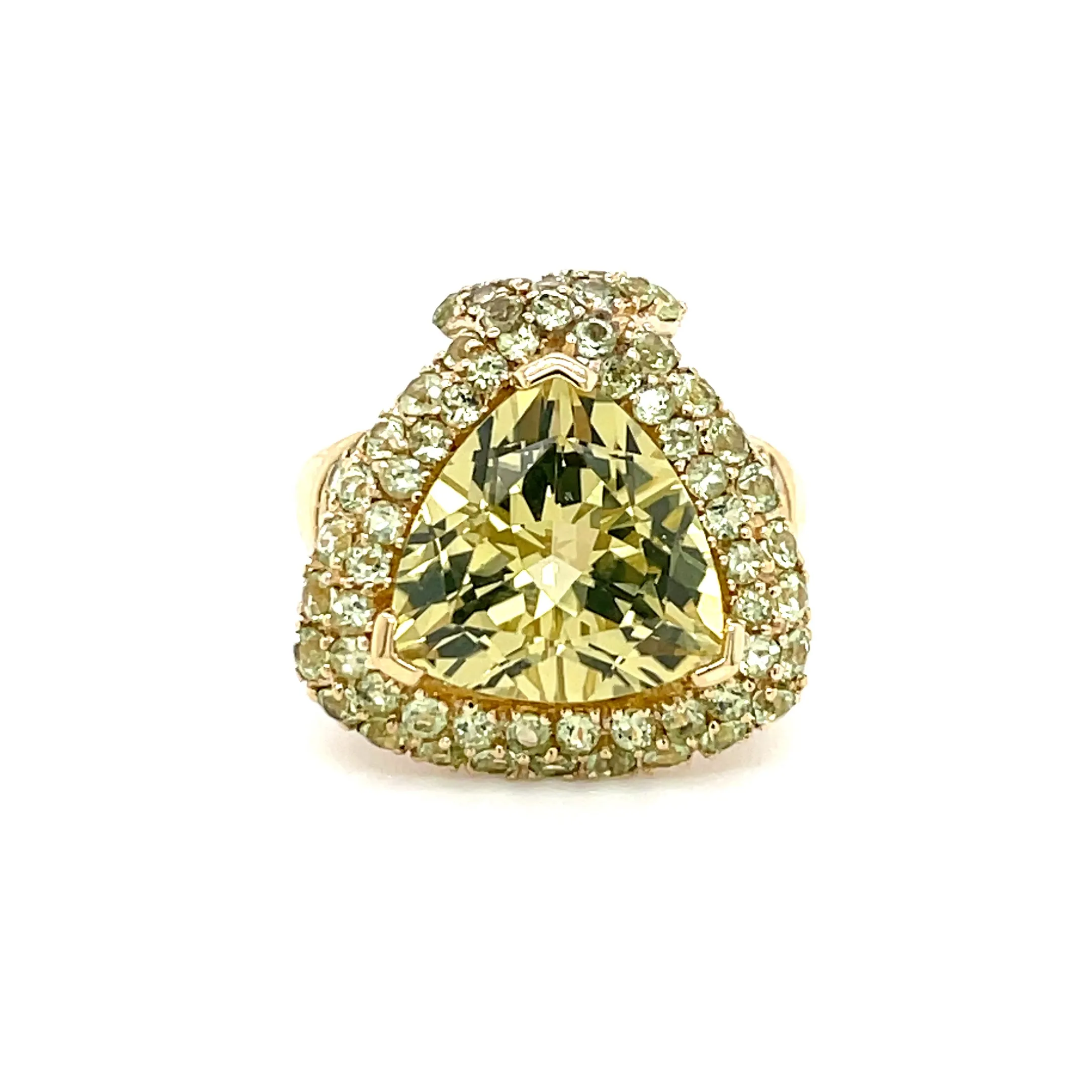 ESTATE 10KY Gold Trillion Lemony-Green Quartz Ring