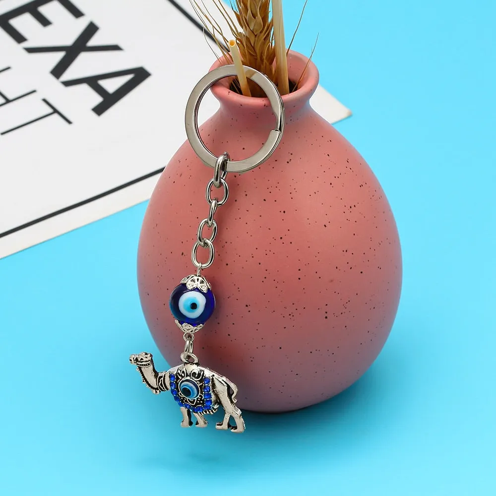 Eye Camel Starfish Charm Evil Eye Keychain Alloy Silver Color Ring Car Keyring Key Chain Holder