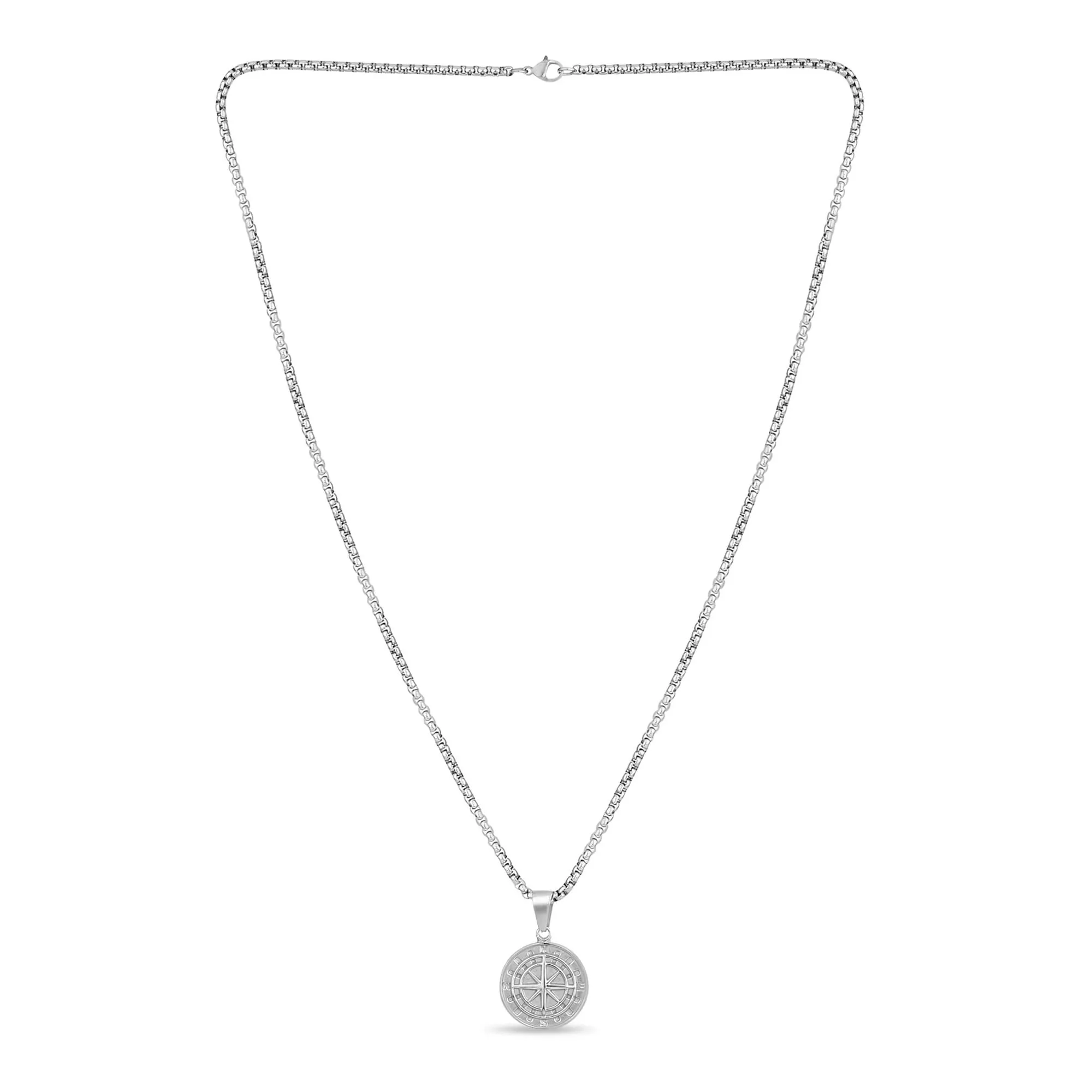 Fashion Frill Silver Chain Pendants For Men Round Pendant Silver Compass Necklace Chain For Men Boys Men's Jewellery Pendant Necklace Accessories