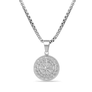 Fashion Frill Silver Chain Pendants For Men Round Pendant Silver Compass Necklace Chain For Men Boys Men's Jewellery Pendant Necklace Accessories