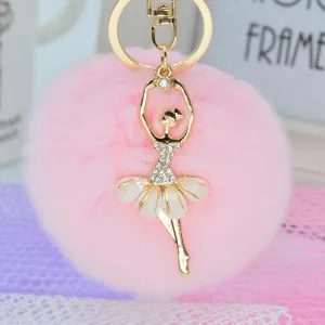 Fashion Women Rabbit Fur Cony Hair Rhinestone Ball Pom Pom Charm Car Keychain Handbag Key Ring Pendant