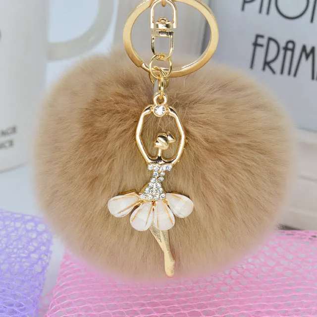 Fashion Women Rabbit Fur Cony Hair Rhinestone Ball Pom Pom Charm Car Keychain Handbag Key Ring Pendant