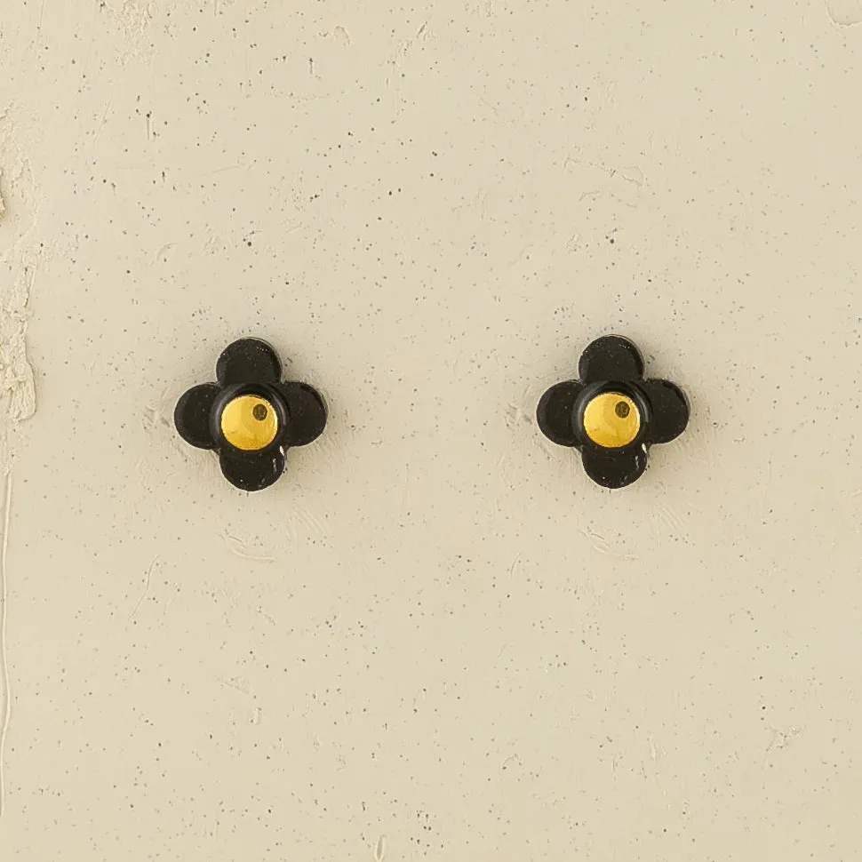 Flower Stud Earrings - Black