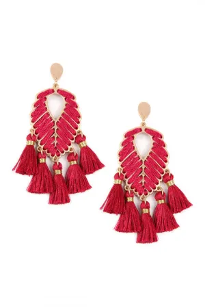 Fuchsia Leaf Tassel Earrings