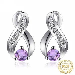 Genuine Purple Amethyst  Stud Earrings - 925 Sterling Silver