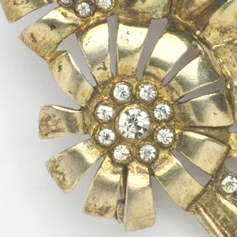 Gold & Diamanté Flower Brooch by Otis