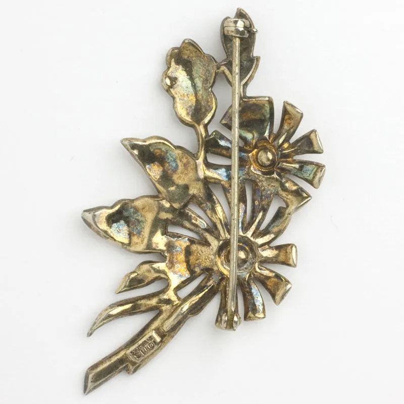 Gold & Diamanté Flower Brooch by Otis