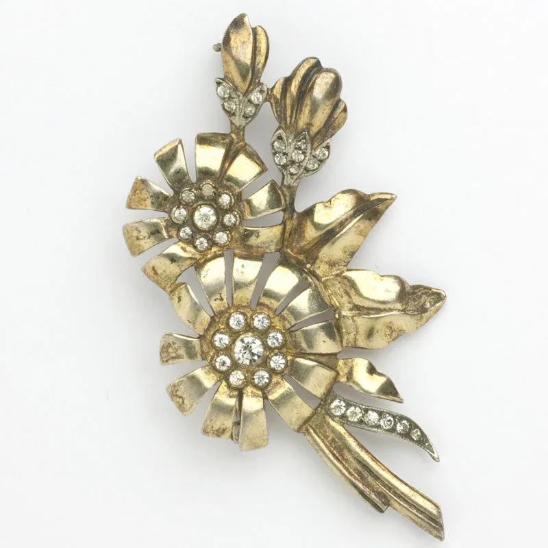 Gold & Diamanté Flower Brooch by Otis