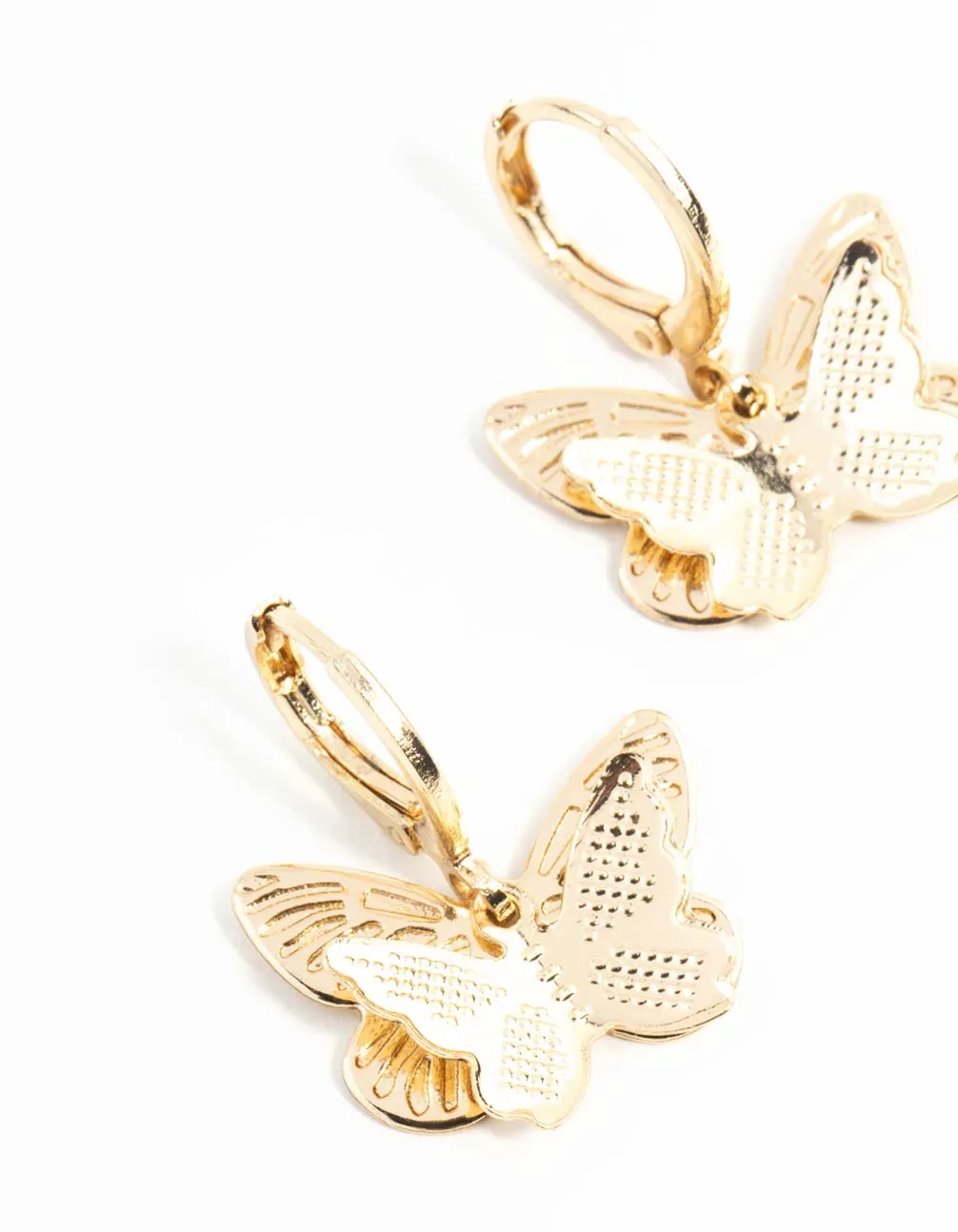 Gold Double Butterfly Stamp Huggie Earrings