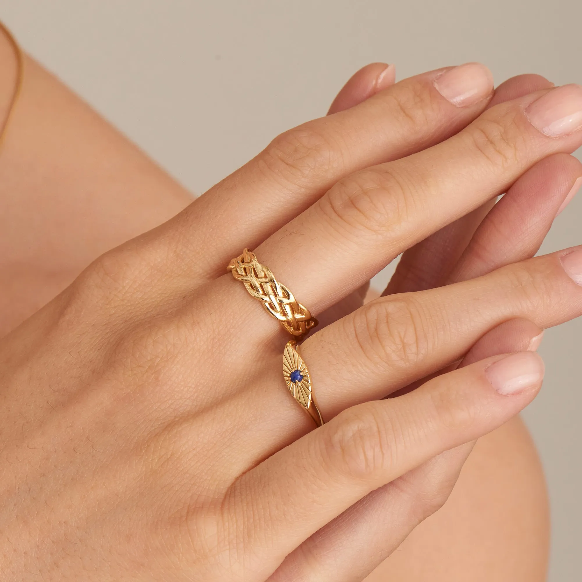 Gold Lapis Evil Eye Adjustable Ring