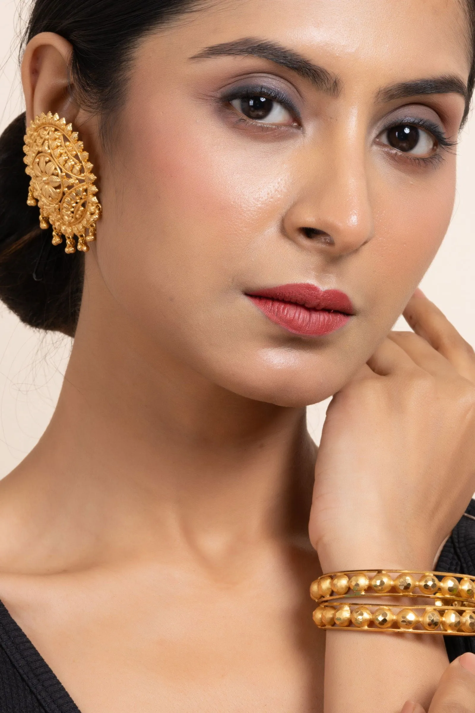 Gold Plated Set of 2 Circular Ball Bangles, Elegant Copper Jewelry for All Occasions