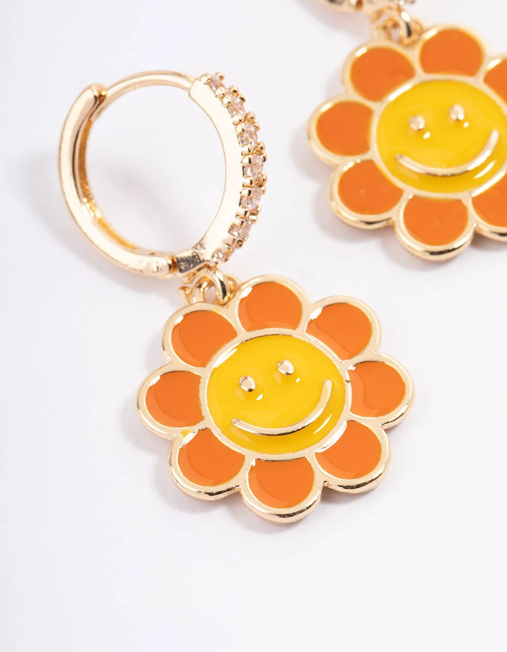 Gold Smiley Flower Huggie Earrings