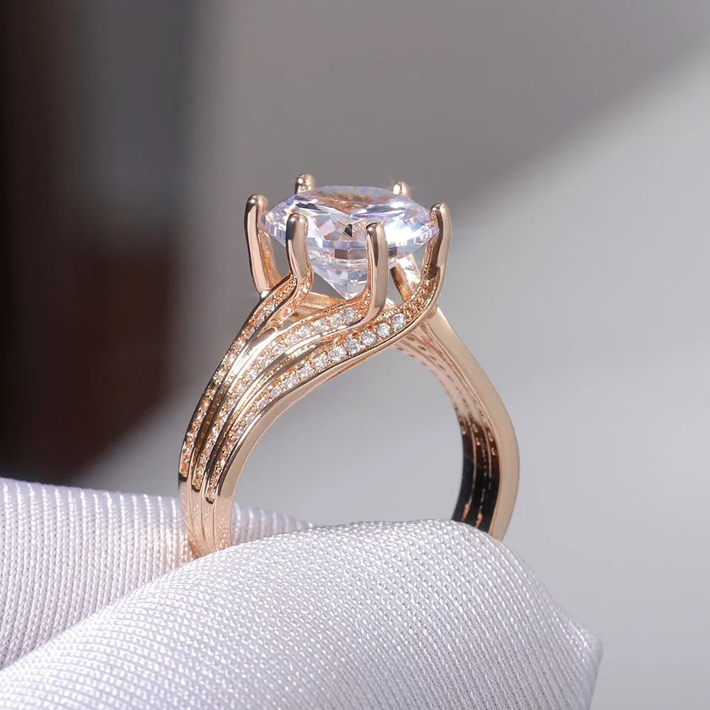 Gorgeous Round Cut Zircon Solitaire Ring for Women with Zircon in Gold Color