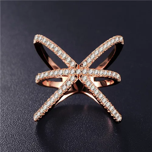 Hot!Bottom Price Only 2 Weeks Fashion Rings for Women Double Letter X Shape Ring Zirconia Micro Paved Women Anel