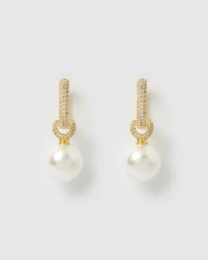 Izoa Solstice Huggie Earrings Gold Pearl