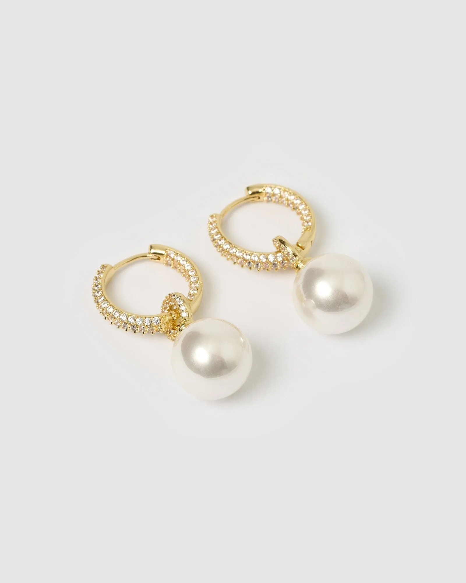 Izoa Solstice Huggie Earrings Gold Pearl