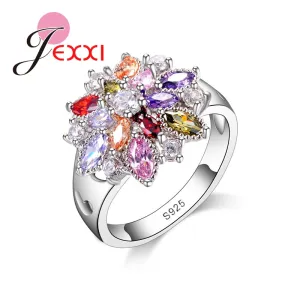 JEXXI Colorful Flower Hollow Heart Female Rings For Wedding Engagement Party Accessories 925 Sterling Silver Rings For Ladies