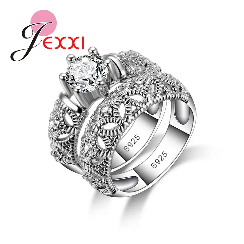 JEXXI Vintage Double Rings With Mask For Females 925 Sterling Silver Elegant Jewelry Big Round Shiny Accessories Wholesale