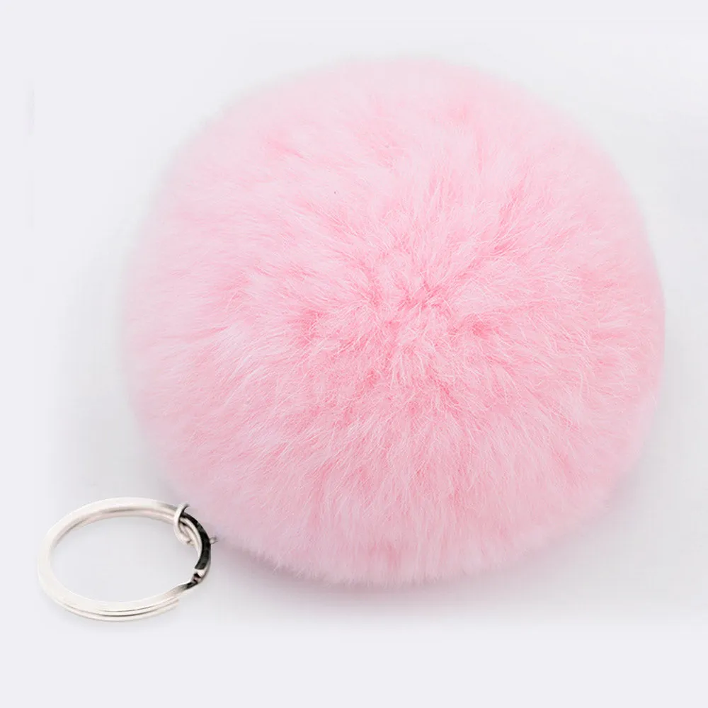 Lovely Artificial Fluffy Rabbit Ear Fur Ball Key Chain Rings Pendant Cute Pompom Rabbit Fur Keychain Women Car Bag Key Ring