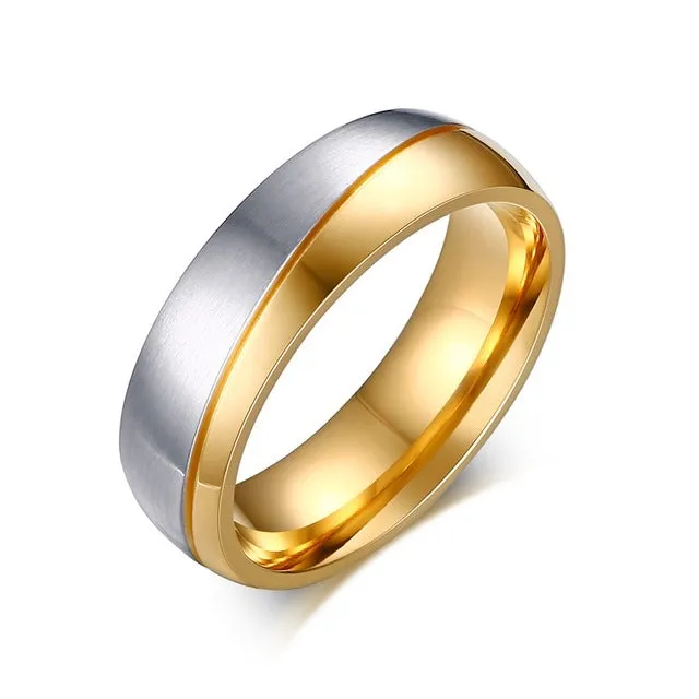 Meaeguet Romantic Wedding Rings For Lover Gold-Color Stainless Steel Couple Rings For Engagement Party Jewelry Wedding Bands