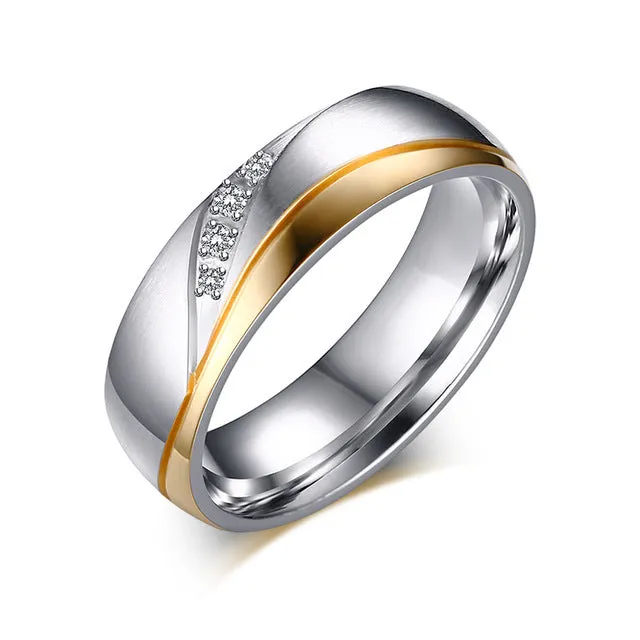 Meaeguet Romantic Wedding Rings For Lover Gold-Color Stainless Steel Couple Rings For Engagement Party Jewelry Wedding Bands