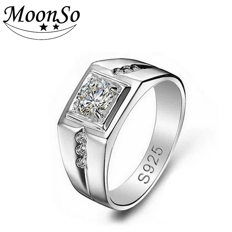 Moonso 925 Sterling Silver Rings for Men Wedding Engagement Jewelry Ring Men Ring fashion finger male jewelry R207